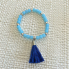 Blue Czech Beaded Bracelet with Blue Tassel-Beaded Bracelets,Blue,bracelets,Stacked,Tassel