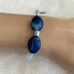 Blue Quartz and Blue Agate Beaded Bracelet with Silver Beads-Agate,Beaded Bracelets,Blue,bracelets,Stacked