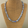 Blue and White Matte Agate and Silver Saucer Beaded Mens Necklace