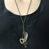 Antique Brass Boho Wing, Heart, and Cross Long Necklace-Gold Necklaces,Long Necklaces