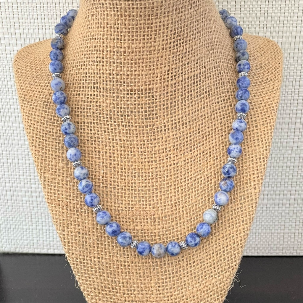Brazil Sodalite and Silver Mens Beaded Necklace