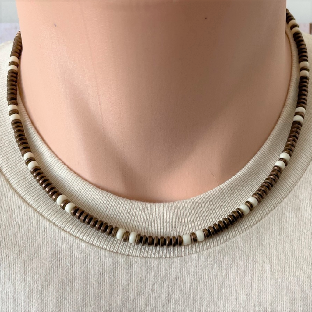 kapok Diktere mørke Buy the Bronze Hematite and Beige Toho Mens Beaded Necklace | JaeBee