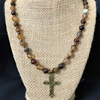 Mens Brown Agate and Brass Cross Beaded Necklace-Beaded Necklaces,Brown,Cross,mens,Religious