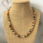 Brown Onyx and Wood Mens Beaded Necklace-Beaded Necklaces,Brown,mens,Necklaces,Wood