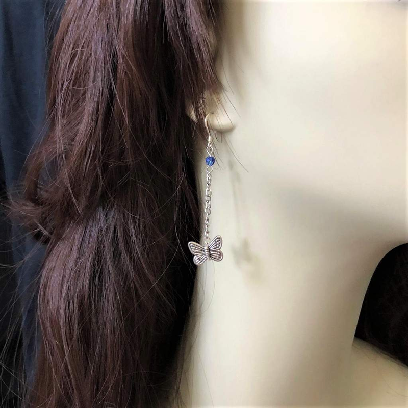 Silver Butterfly Dangle Earrings-Dangle Earrings,Silver Earrings