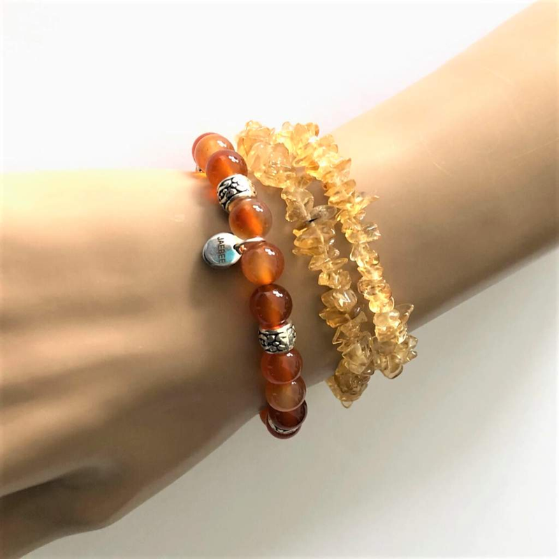 Carnelian and Silver Beaded Bracelet-Beaded Bracelets,bracelets,Carnelian