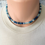 Mens Cobalt Blue Fire Agate Beaded Necklace
