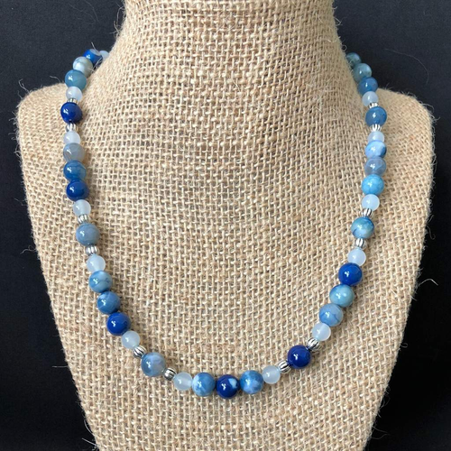 Cobalt Fire Blue Agate Necklace-Beaded Necklaces