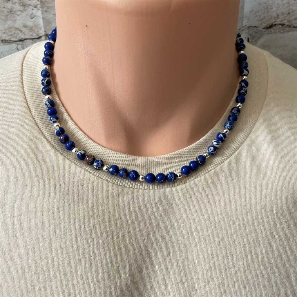 Buy the Cobalt Blue Impression Jasper Mens Beaded Necklace | JaeBee