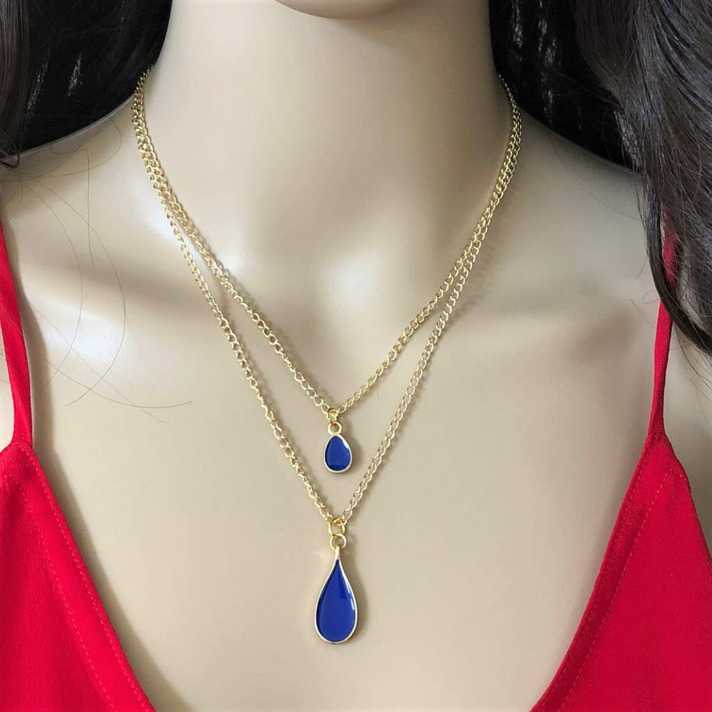 American Diamond Gold Plated Blue Stone Necklace Set with Earrings for  Wedding | eBay