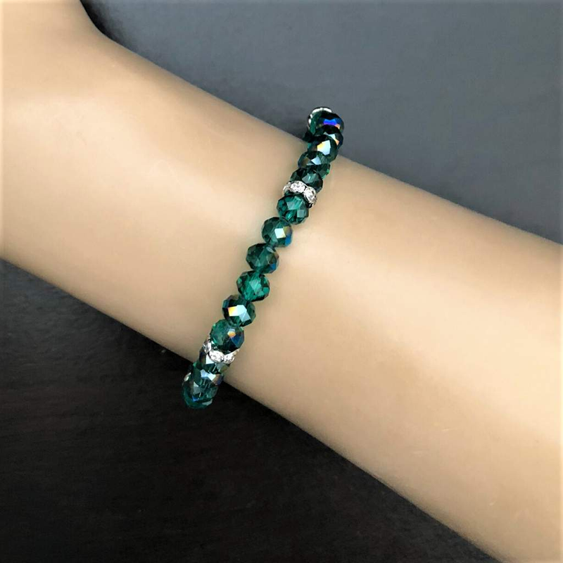 Emerald Green Crystal Faceted Stretch Bracelet-Beaded Bracelets,Green,Stacked