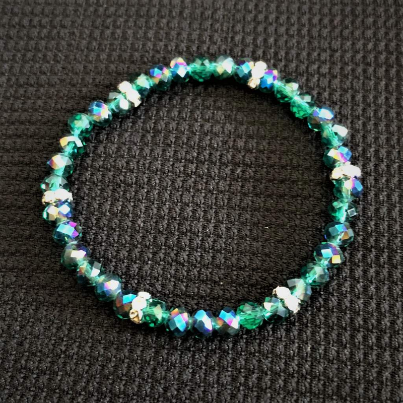 Emerald Green Crystal Faceted Stretch Bracelet-Beaded Bracelets,Green,Stacked