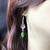 Silver Flower With Colored Crystal Teardrop Earrings-Flower,Green,Pink,Red,Silver Earrings