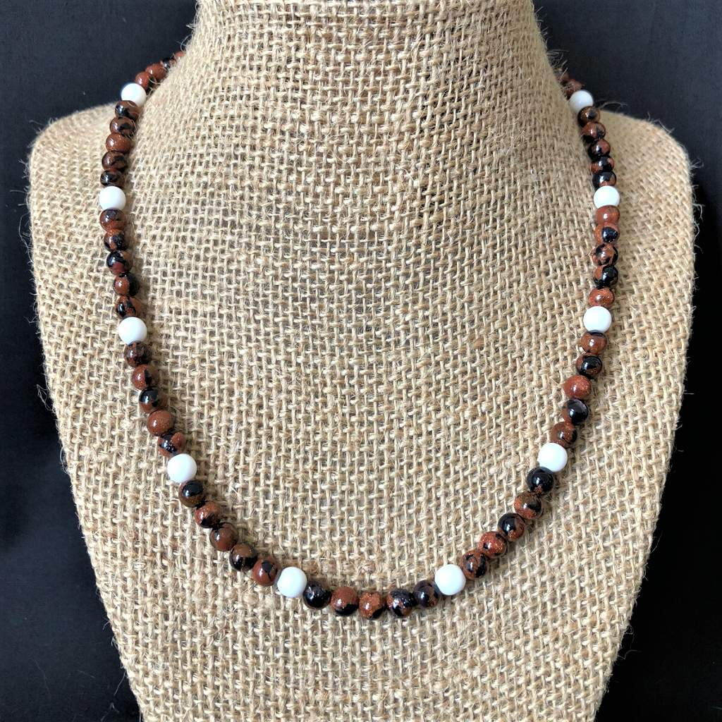 Gold and Blue Goldstone Mens Beaded Necklace-Beaded Necklaces,Brown,Mens