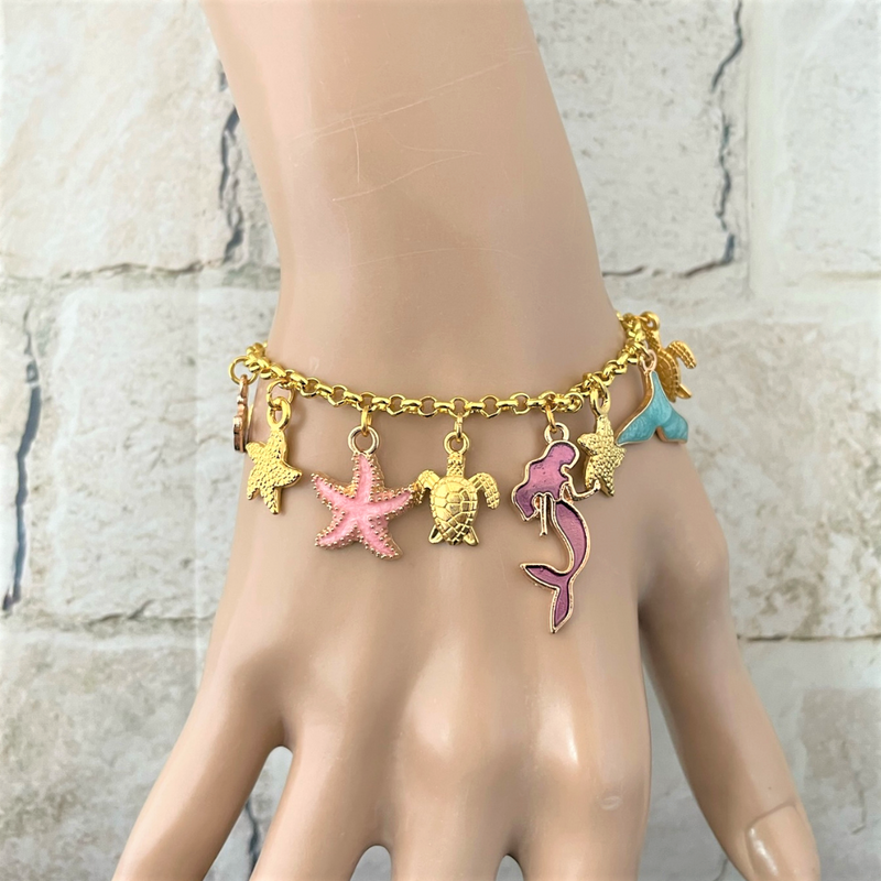 Gold Aquatic Charm Bracelet
