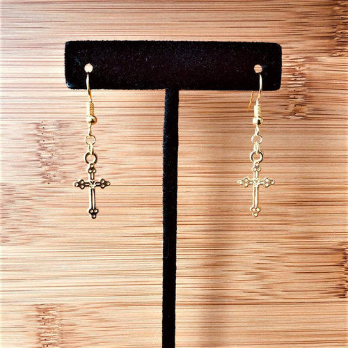 Gold Cross Dangle Earrings-Cross,Dangle Earrings,Gold Earrings,Religious