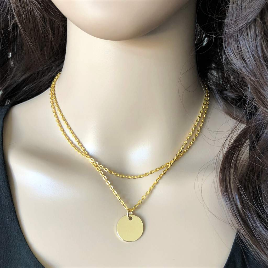 Gold Disc Layered Chain Necklace-Gold Necklaces,Layered Necklaces