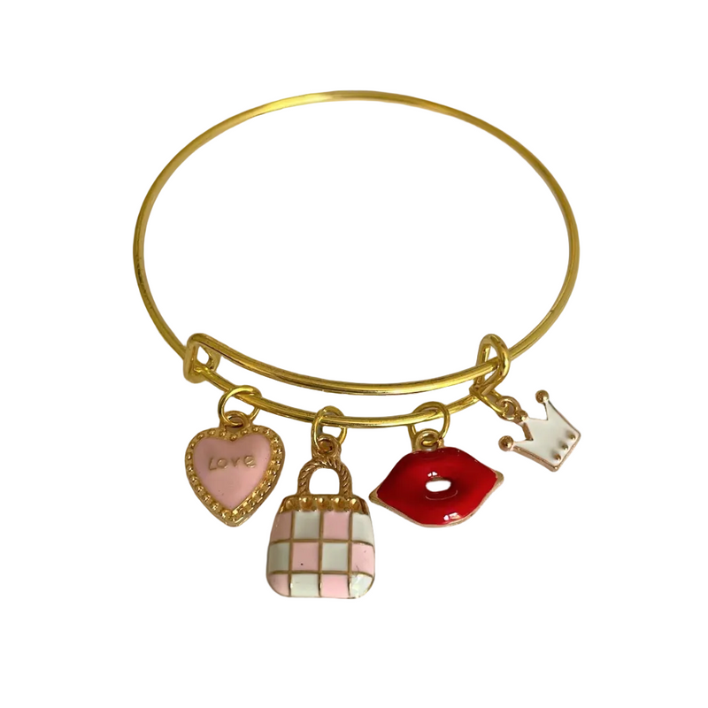 Gold Bangle Fashion Princess Charm Bracelet.