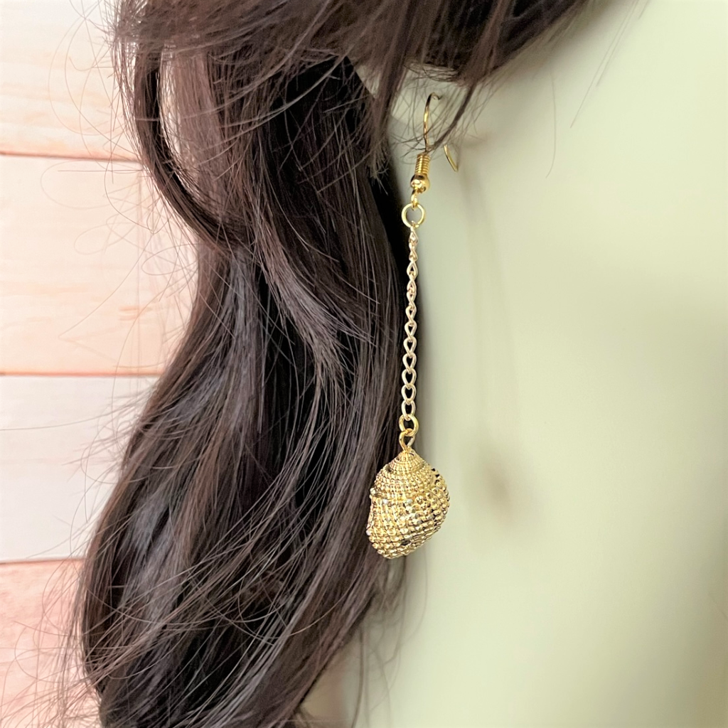 Gold Shell Long Dangle Earrings