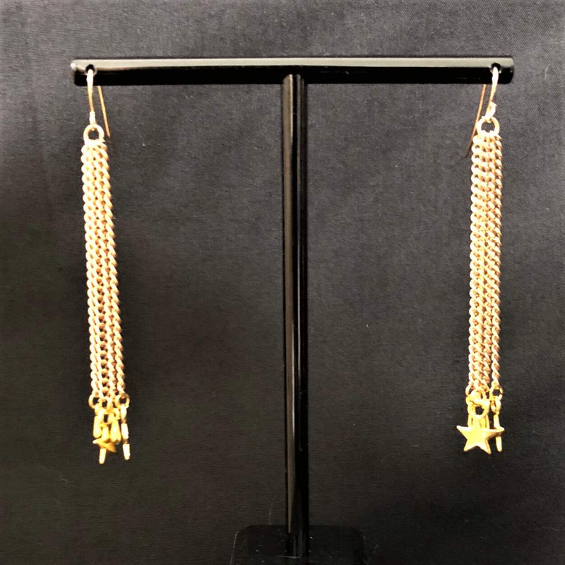 Gold Star Long Chain Dangle Earrings-Dangle Earrings,Gold Earrings