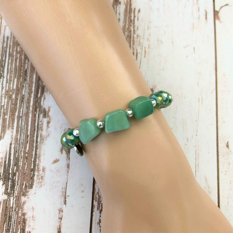 Green Adventurine and Crystal Beaded Bracelet-Beaded Bracelets,bracelets,Green