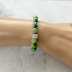 Parrot Green Agate and Silver Beaded Bracelet-Beaded Bracelets,Green,Stacked