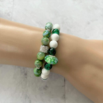 Parrot Green Agate and Silver Beaded Bracelet-Beaded Bracelets,Green,Stacked