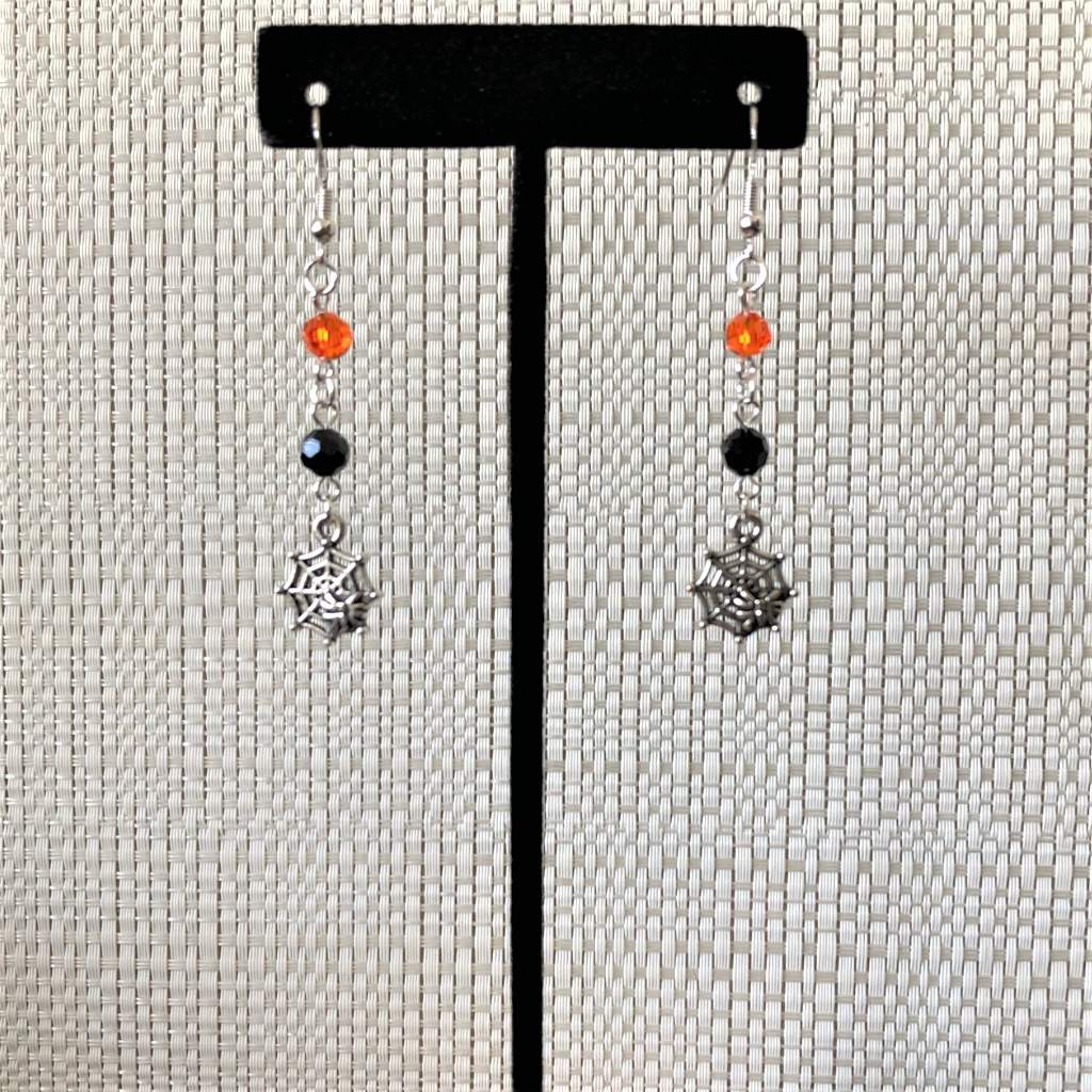 Halloween Spider Dangle Earrings-Black,Dangle Earrings,Halloween,Orange,Silver Earrings