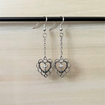 Silver Heart and Cross Long Dangle Earrings