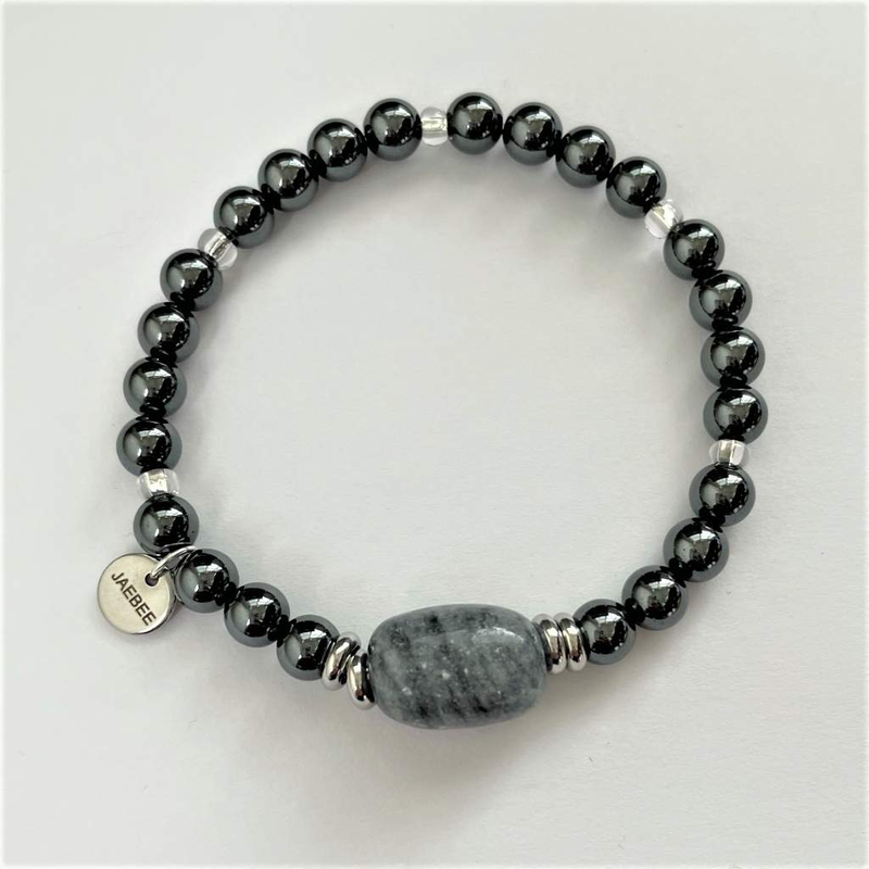Hematite and Gray Marble Beaded Bracelet-Beaded Bracelets,bracelets,Gray