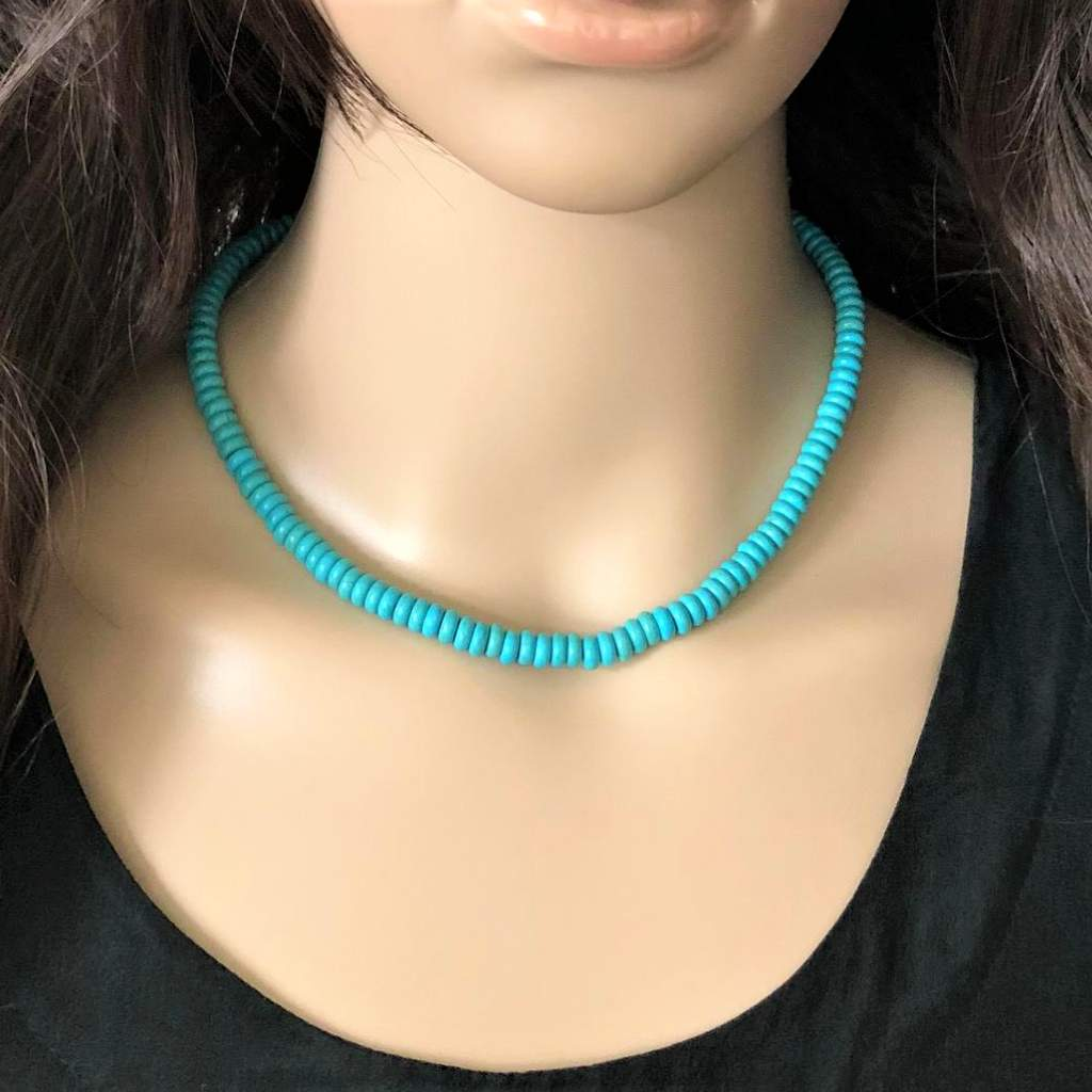Turquoise Howlite Disc Beaded Necklace-Beaded Necklaces,Turquoise