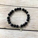 Black Onyx Matte and Silver Star Beaded Bracelet-Beaded Bracelets,Black Onyx