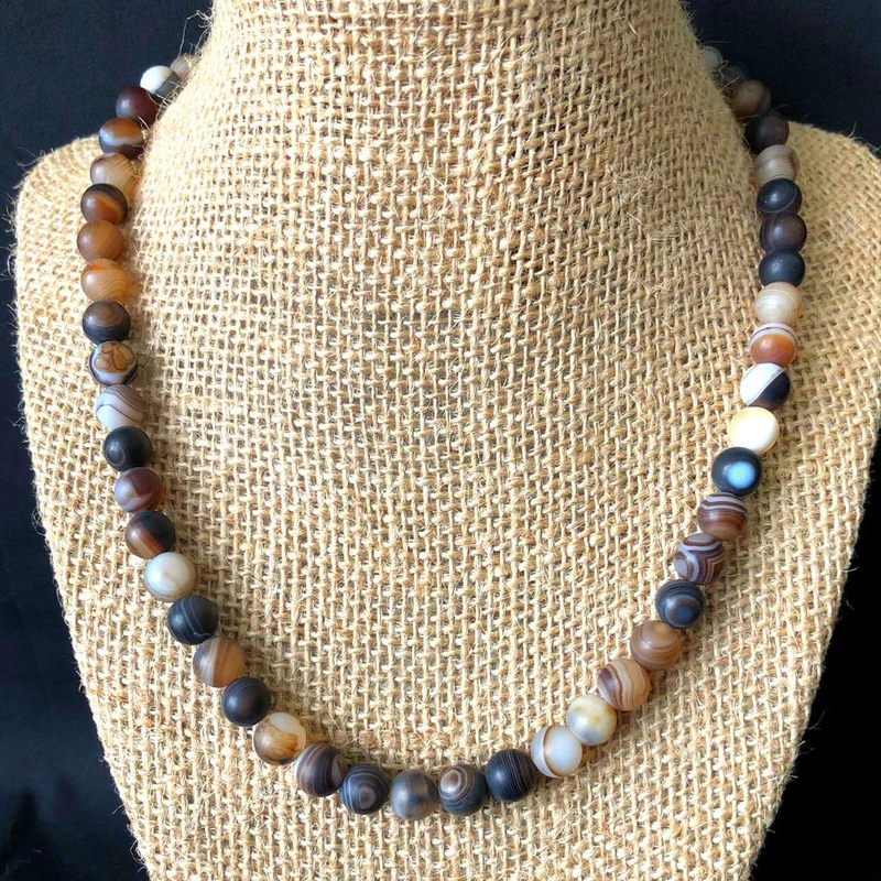 Matte Brown Agate Mens Beaded Necklace-Beaded Necklaces,Mens