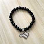 Mens Black Onyx Bracelet with Silver Bible and Cross