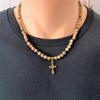 Picture Jasper and Brown Toho Gold Cross Beaded Mens Necklace