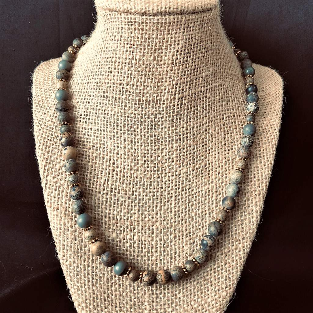 Artistic Stone Mens Beaded Brown Black and Gray Necklace-Beaded Necklaces,Black,Brown,Gray,mens
