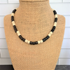Black and Cream Wood Tube Mens Beaded Necklace