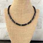 Black Polymer and Gold Beaded Mens Necklace