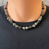 Black and White Agate and Black Lava Mens Beaded Necklace