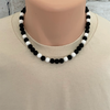Black and White Lava Mens Beaded Necklace