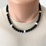 Mens Black and White Wood Necklace-Black,mens,Necklaces,White,Wood