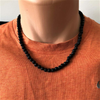 Mens Black Lava 6mm Beaded Necklace-Beaded Necklaces,Black,Lava,Mens