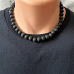 Mens Black Lava 10mm Beaded Necklace