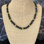 Mens Black Lava and Yellow Toho Beaded Necklace