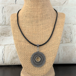 Mens Black Leather and Silver Disc Necklace