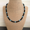 Mens Black Onyx and Baby Blue Czech Beaded Necklace