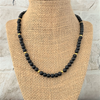 Mens Black Lava 6mm and Gold Beaded Necklace