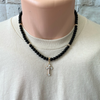 Mens Black Onyx and White Cross Beaded Necklace