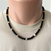 Black Onyx Fossil Jasper Mens Beaded Necklace-Beaded Necklaces,Black,Black Onyx,Brown,mens,Necklaces