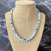 Mens Blue and White Agate Beaded Necklace-Agate,Beaded Necklaces,Blue,mens,Necklaces,White
